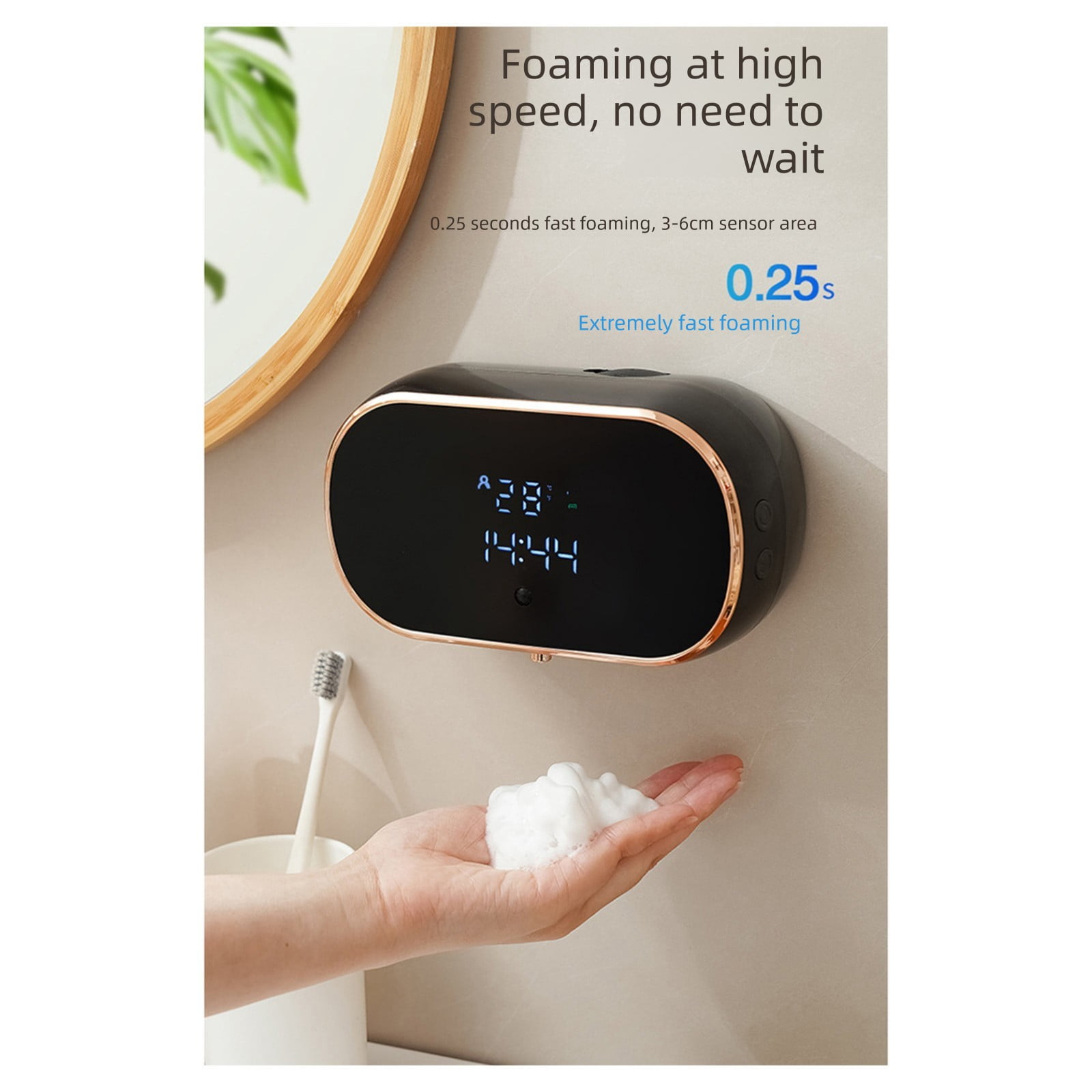 IOTdou 12oz Automatic Hand Sanitizer Dispenser Electric Soap Container Wall Mount Foaming Soap Dispenser with Time and Temperature Display for Home