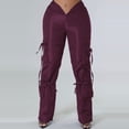 thumbnail image 4 of Pantalones y pantalones casuales de color verde liso con cierre de cremallera para mujer, 4 of 5