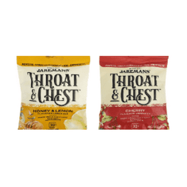 2 Pack Jakemans Throat & Chest Honey & Lemon Lozenges Bag, with Cherry Lozenges, 60 Count
