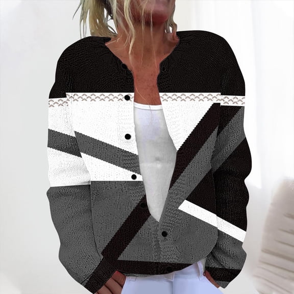 Ashirexll Cardigan Sweaters for Women, Winter Coats for Women, Women's Casual Printed Knit Cardigan with Button Jacket Fall Coats Top