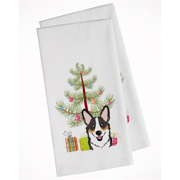 Christmas Tree & Tricolor Corgi White Kitchen Towel - Set of 2
