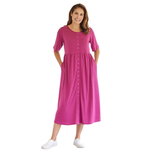 Woman Within Plus Size Short-Sleeve Button-Front Pocket Dress (Petite Available)