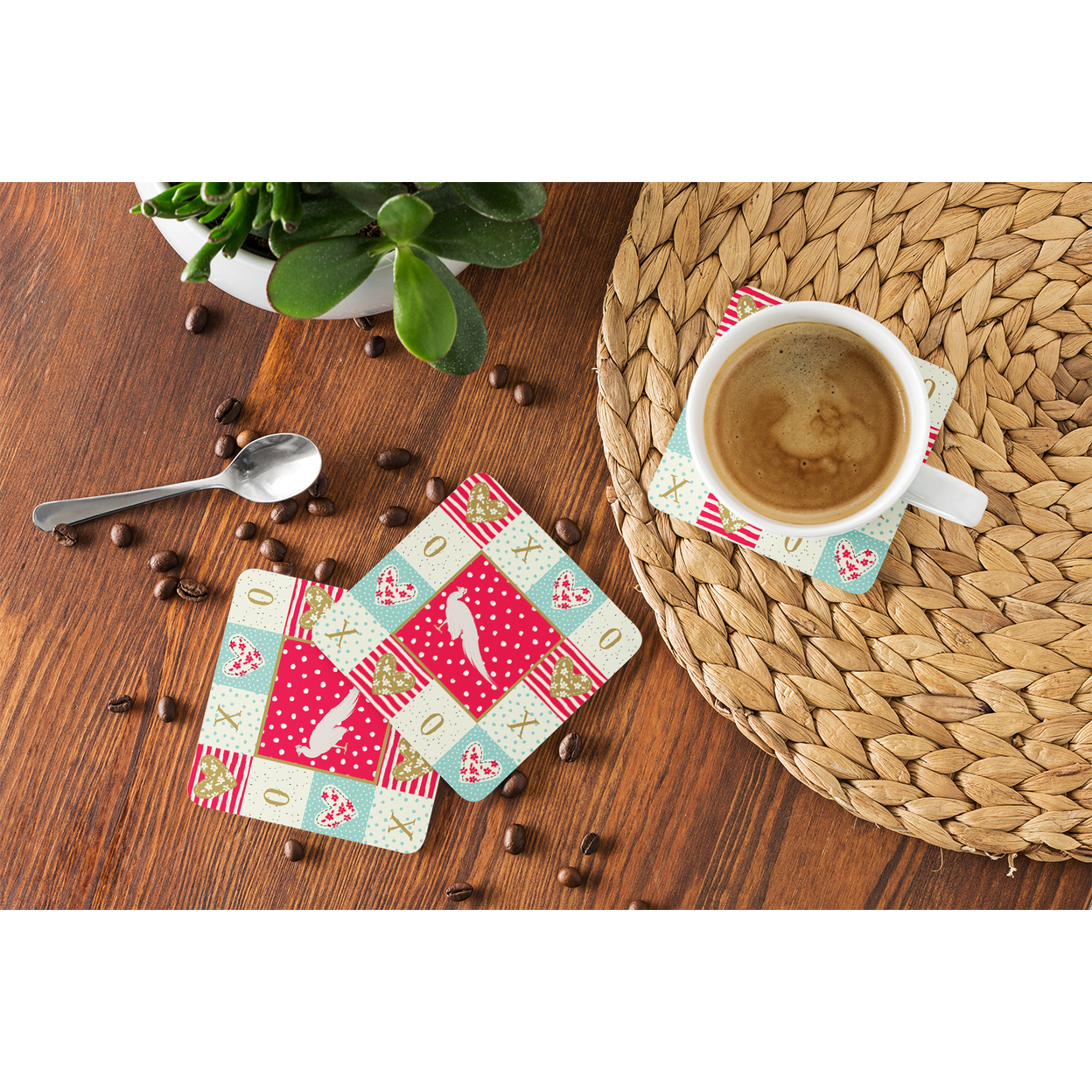 White Peacock Peafowl Love Foam Coaster Set of 4