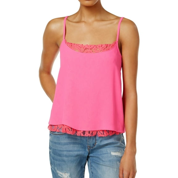 Rachel Roy Womens Lace-Trim Layered Cami Tank Top, Pink, Large