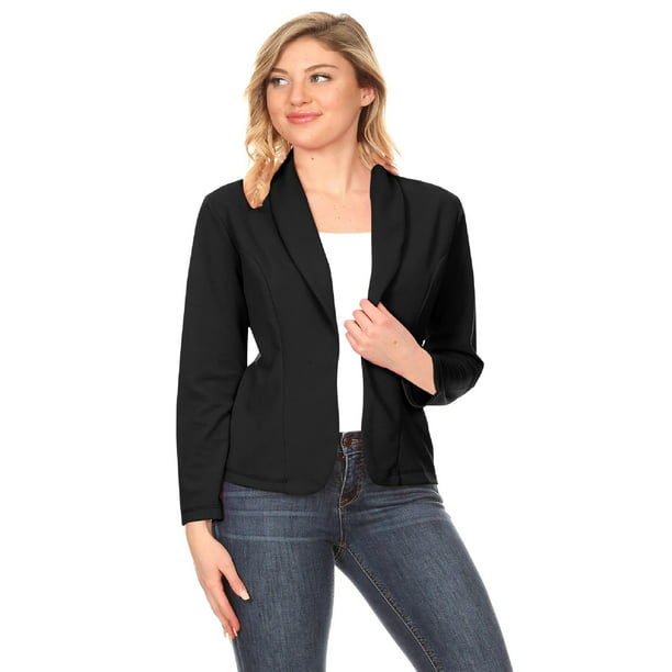 Moa Collection Women's Solid Casual Office Work Long Sleeve Open Front ...