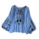 thumbnail image 5 of Blusa bordada para mujer, estilo casual, elegante, con cuello en V y mangas abullonadas ligeras. Azul, 5 of 9
