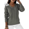 thumbnail image 3 of Mode Automne et Hiver 2023 Haut Tricoté pour Femmes Col en V Élégant Vintage Tricot Chaud, 3 of 5