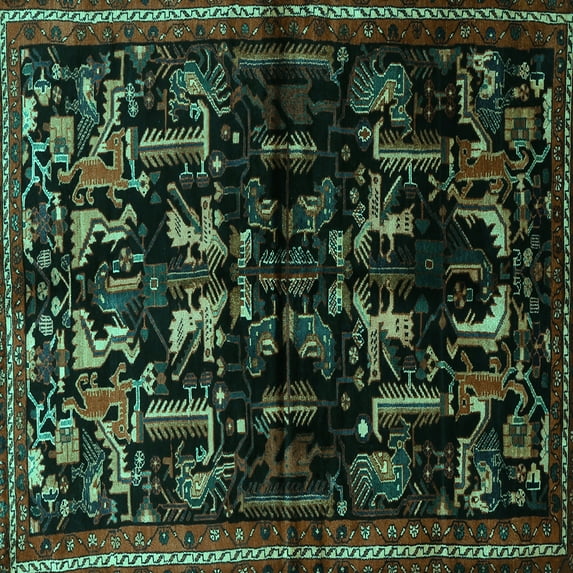 Ahgly Company Indoor Square Animal Turquoise Blue Traditional Area Rugs, 3' Square