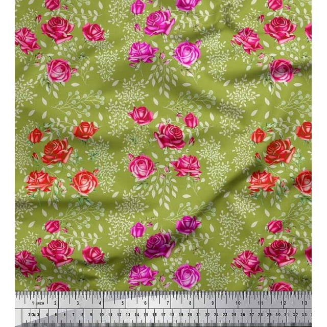 Soimoi Tissu de Canard de Coton Feuilles & Rose Imprimé Floral 1 Yard 56 Inch Wide