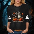thumbnail image 2 of CAICJ98 Halloween Tshirt Women 3/4 Sleeve V Neck T-Shirts Ghost Pumpkin Fall Graphic Tee Tops (Black,XL), 2 of 5