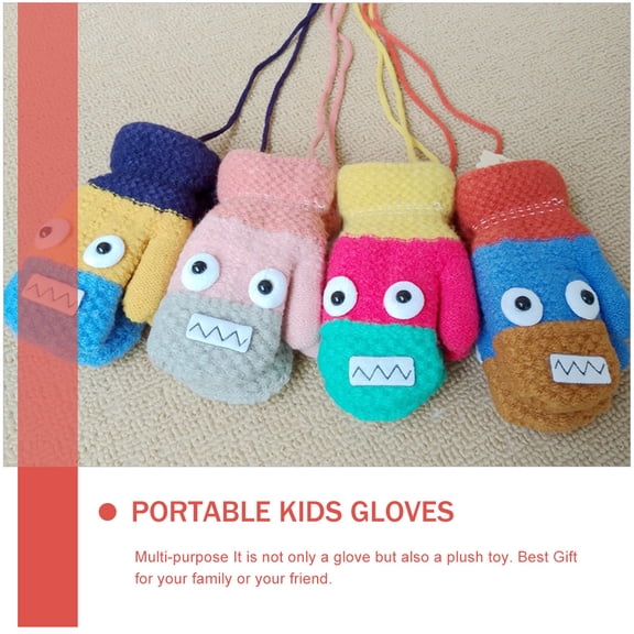 OULII 4 Pairs Winter Gloves with Adorable Face Design, Portable and Warm for Outdoor Activities and Cold Weather