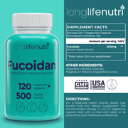 LongLifrNutri Fucoidan 500mg - 120 Vegetarian Capsules, Brown Seaweed Extract for Energy & Wellness