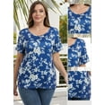 thumbnail image 6 of Baywell Women's Plus Size Short Sleeve Tops Casual Floral Printed/Solid Color Shirts Pleated Blouses XL-5XL, 6 of 8