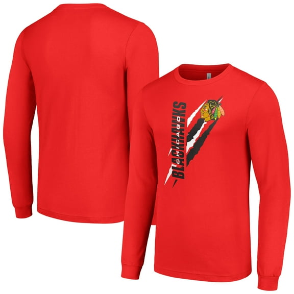 Men's Starter Red Chicago Blackhawks Color Scratch Long-Sleeve T-Shirt