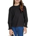 thumbnail image 2 of lkfuzj Long Sleeve Shirts for Girls Casual Front Pleats Pullover Tops Round Neck Blouses 2025 Fashion Spring Clothes for Kids 4-14 Years - Black, 2 of 10