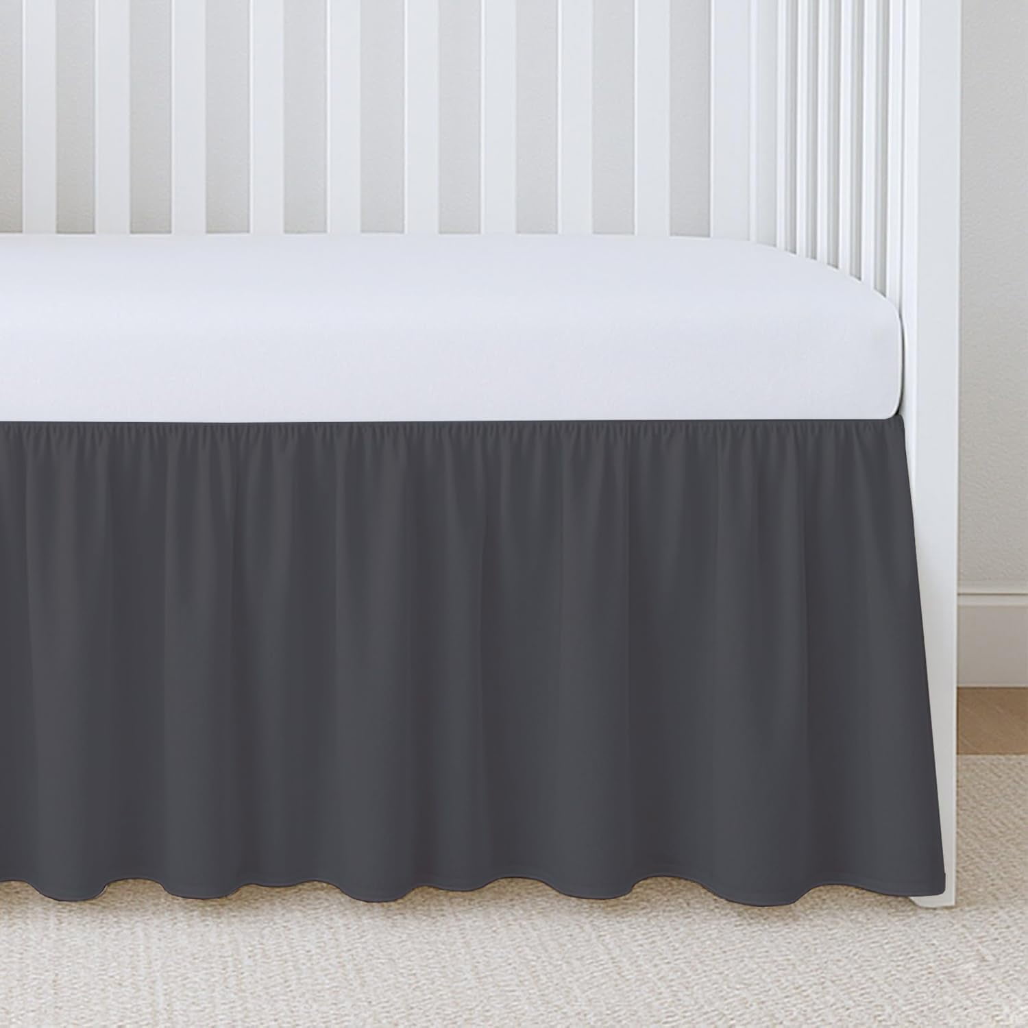 1 Piece 100% Egyptian Cotton 800 Thread Count Crib Ruffle Bed Skirts for Baby Girls (28” x 52” x 10") Inch Crib Ruffle Bed Skirts - Dark Grey Solid