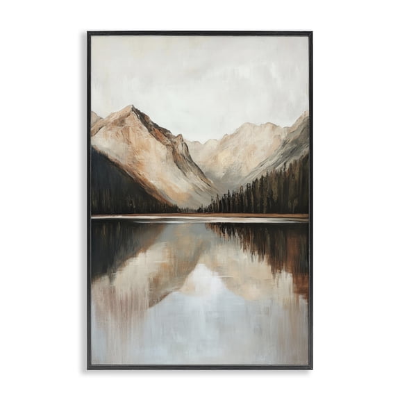 Stupell Industries Rustic Lodge Rustic Mountain Reflecting Lake Black Framed Giclee Art, 12 x 18, by Petals Prints Design