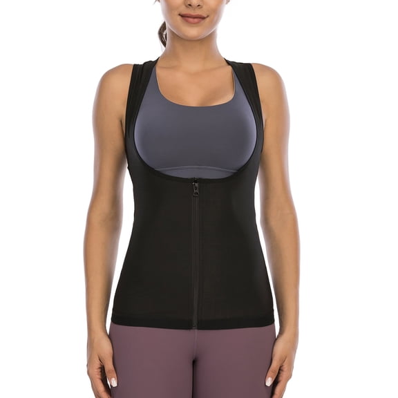 Foxqixa Women's Body Shaper Corset Vest – Waist Trainer Polymer Tank Top, Hot Sweat Suit for Workout, Tummy Control & Weight Loss Shapewear, U-Shaped Zipper Design, S-3XL