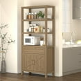 thumbnail image 4 of Homhougo Bookshelf, 71" 6-Tier Bookcase with Doors & Drawer, Adjustable Shelves, Farmhouse Storage Cabinet for Home Office, Living Room, Bedroom, 4 of 8
