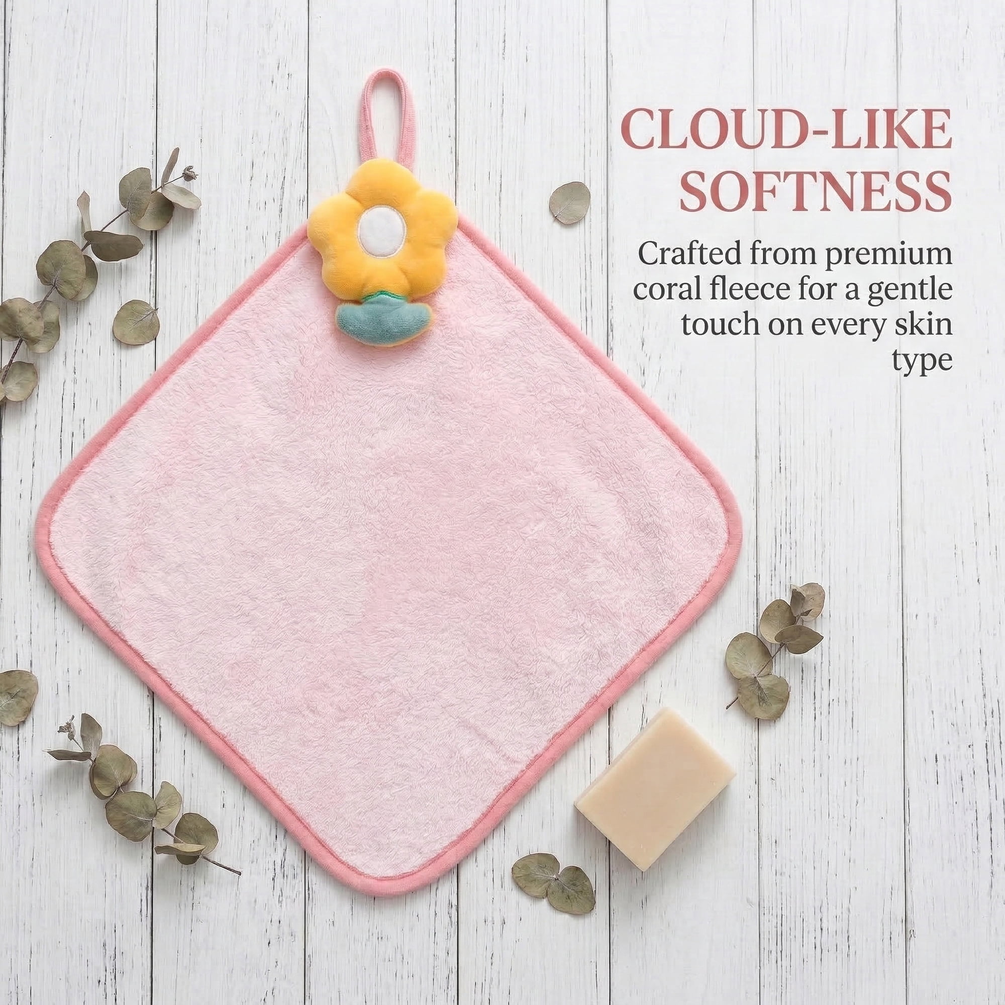 Unique Bargains 2 Pcs Cute Flower Ultra-Soft Absorbent Towels for Kitchen Pink 12" x 12"
