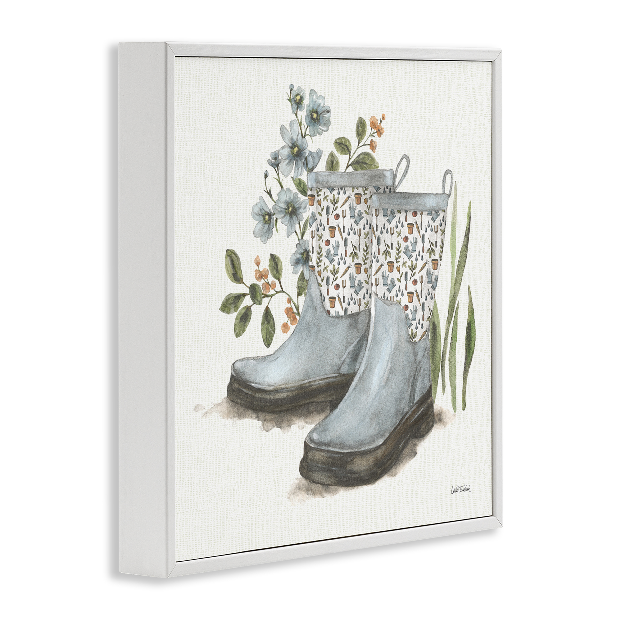 Stupell Industries Floral Gardening Boots Botanical & Floral Painting White Framed Art Print Wall Art, 17 x 17