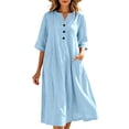thumbnail image 2 of SAWOBUUN Womens Casual Midi Dress 3/4 Sleeve V Neck Button Tunic Dress Breathable Comfortable Sundress with Pockets, 2 of 9