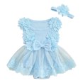 thumbnail image 2 of Riecok Newborn Infant Girl 1st Birthday Party Dress Princess Romper Soft Tulle 3D Flower Applique Ruffle Sleeve 0-18 Months Blue 12 M, 2 of 6