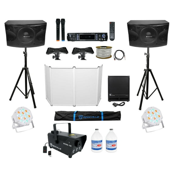 DJ Package w/ (2) 12" 1600w Speakers Sub Amp Facade Fogger Lights Stands Cables   Rockville R14GSBR100 Red/Blk 14 Gauge 100' Ft. Mini Spool Car Audio Speaker Wire