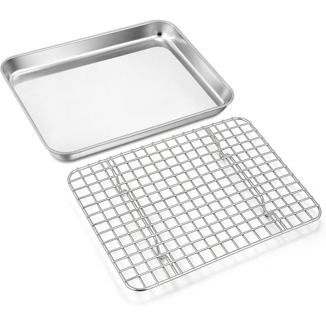 Duomi Ensemble de Plateau de Cuisson et Grille de Refroidissement 9 Pouces, Four Grille-Pain Rectangulaire en Acier Inoxydable avec Grille pour Biscuits/viandes/bacon, Non Toxique et Robuste, Sans Rouille et Lavable au Lave-Vaisselle