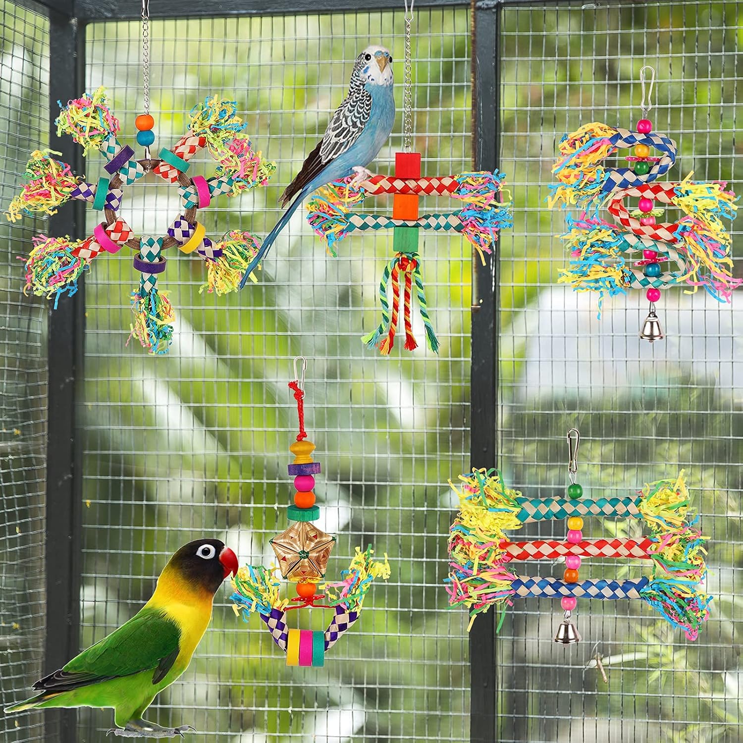 Bird Toys - Foraging, Shredding & Hanging Toys for Parrots, Conures, Cockatiels, Budgies, Lovebirds & Parrotlets - Cage Accessories