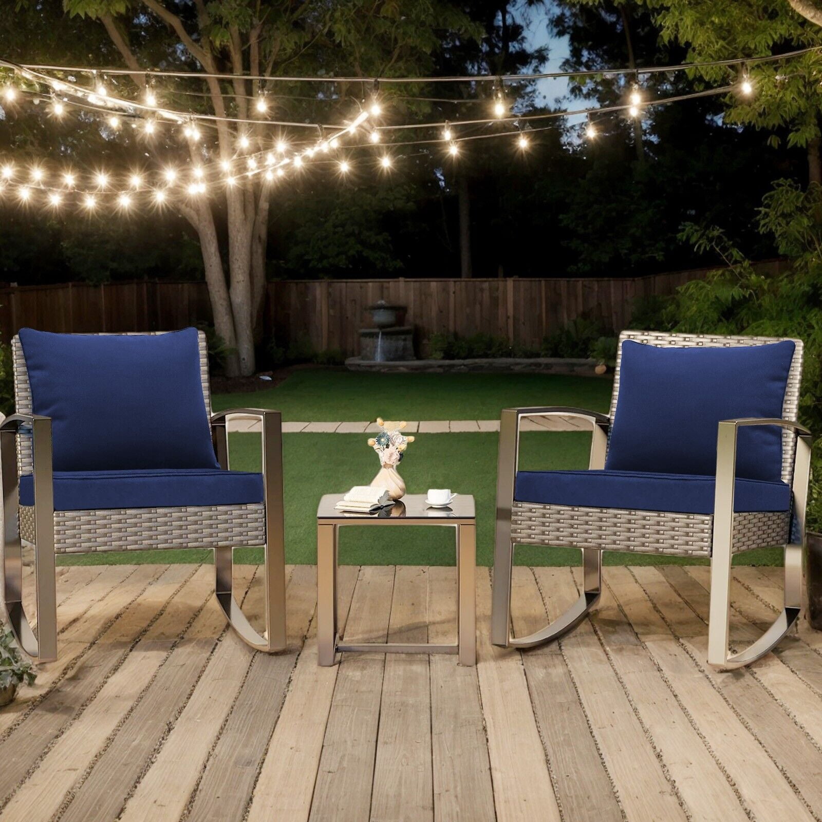 JIAN YA NA Outdoor Seat Cushion Set, Patio Sofa Chair Furniture Seat & Back Cushions, Waterproof Sectional Sofa Pads, 22 x 22 x 4 Inch, Navy, 2 Pack