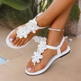 thumbnail image 4 of KEGIRLOM Women's Fashionable Casual Outerwear Versatile Plus Size Solid Color Floral Round Toe Open Toe Thong With Elastic Back Flat Sandals White 6.5, 4 of 9