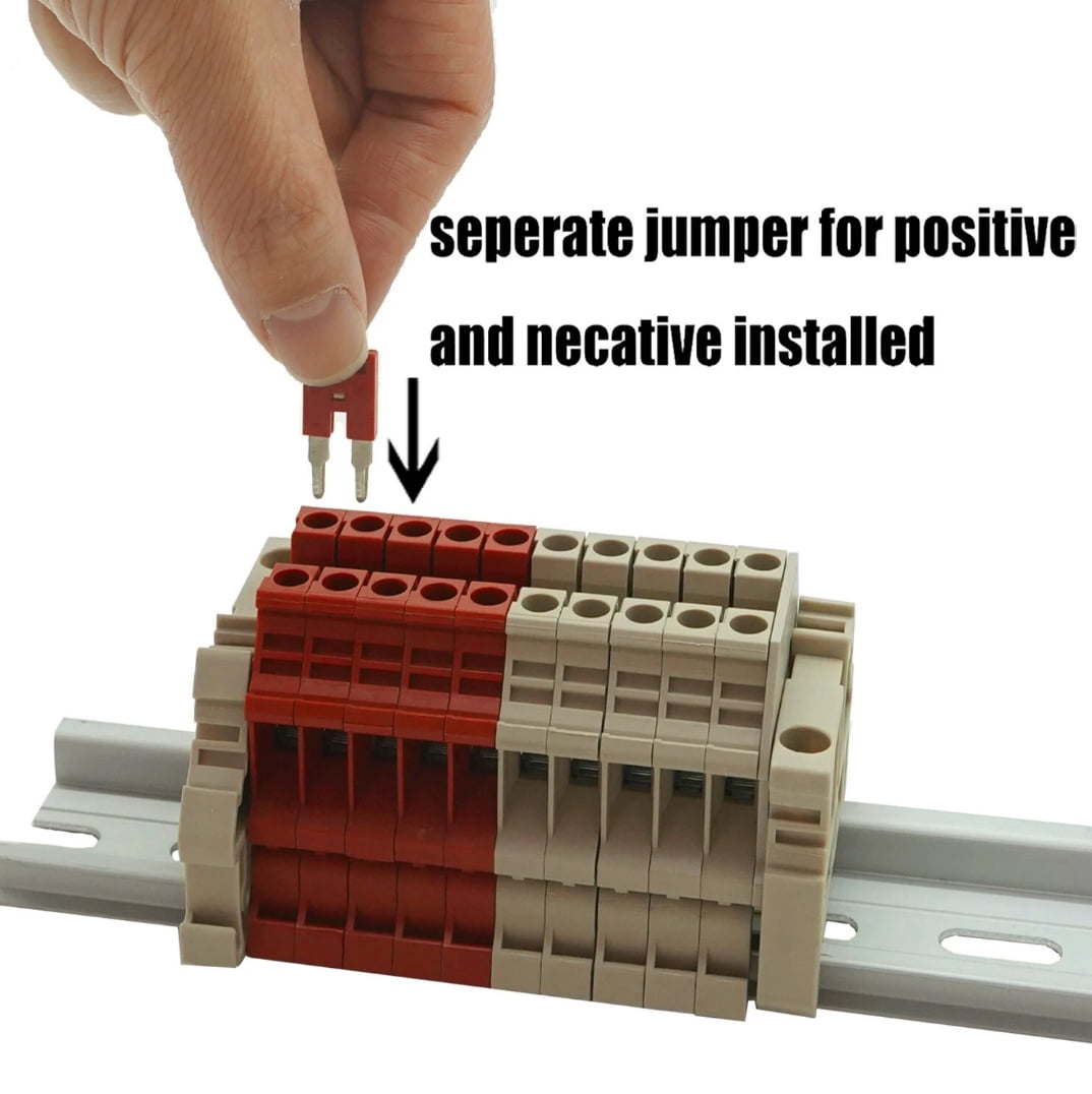 UL Listed 10 Gang DIN Rail Terminal Blocks, with (8) 2P Jumpers,6-20 AWG, 60 Amp, 600 Volt