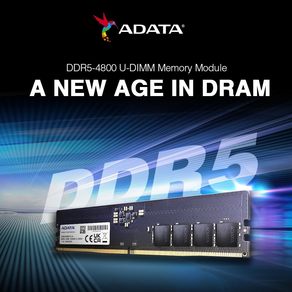 ADATA Premier DDR5 Memory Module: 16GB (1x16GB) 4800MHz UDIMM Black Single Unit | On-Die ECC w/ Improved Stability | Energy Efficient - Built in Power Management IC - PMIC