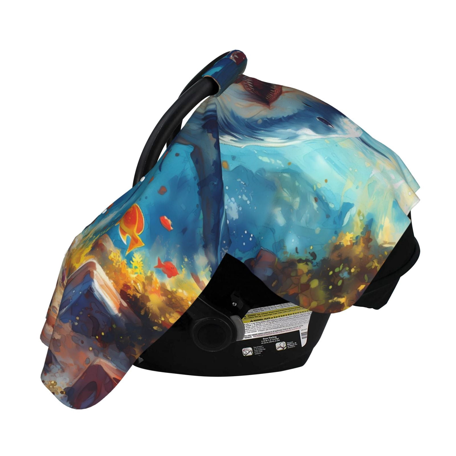 Naloa Colorful Underwater Shark Baby Car Seat Cover, Breathable Baby Carrier Cover, Multiuse Baby Carrier Cover & Nursing Breastfeeding Cover