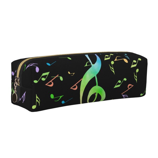 Disketp Music Notes Estuche de Lápices de Cuero con Cierre, Estuche Compacto para Papelería, Bolígrafos y Accesorios Pequeños