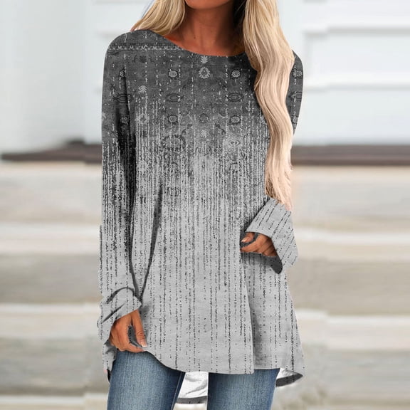 Brilliant Womens Tops Long Sleeve Fashion Loose Long Sleeve Round-Neck Blouse Printing T-Shirt Tops clearance clothes under $5.00