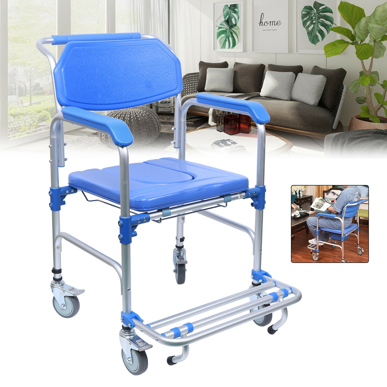 DENEST Elderly Commode Medical Transport Shower Commode Wheelchair