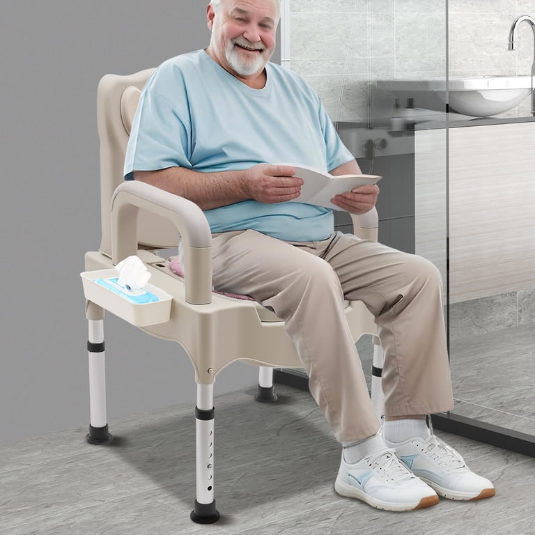 ChicHomey Portable Bedside Toilet Chair,Grey White Height