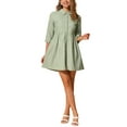 thumbnail image 2 of INSPIRE CHIC Women's Shirt Dress 3/4 Sleeve Button Down Mini Dresses S Light Green, 2 of 5
