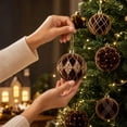thumbnail image 5 of Flocked Christmas Ball Ornaments Set of 12, Textured Xmas Tree Baubles, Hanging Holiday Decorations for Tree Wreath Home Party Decor - Coffee, 5 of 7