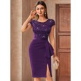 thumbnail image 6 of Miusol Women's Contrast Lace Sequin Insert Ruffle Trim Ruched Wrap Hem Bodycon Dress, 6 of 11