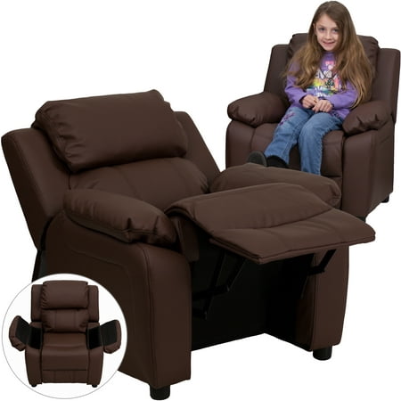 Flash Furniture Kids' Leather Recliner with Storage Arms, Multiple