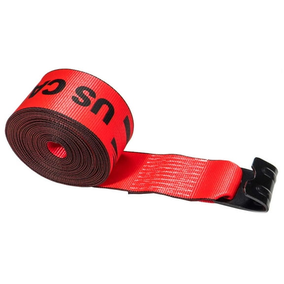 US Cargo Control 4 Inch Winch Strap with Large Flat Hook, 27 Feet Long, Heavy Duty Trailer Winch Strap for Safe Cargo Securement, Large Flat Hook End Fitting for Easy Fastening, Red