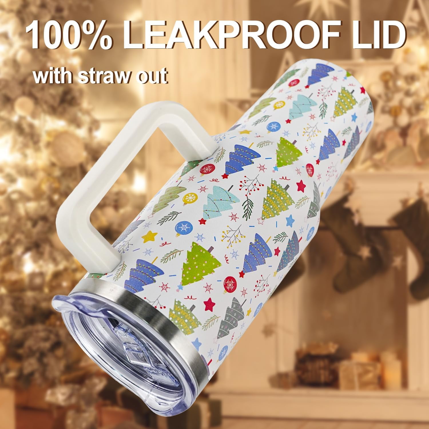 Christmas Tumbler 40oz Christmas Trees Tumbler with Lid and Straw Snowflakes Cup Xmas Insulated Coffee Mug Christmas Gifts for Women Men