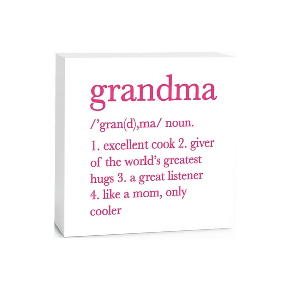 Grandma Excellent Cook Pink White Script 5 x 5 Wood Tabletop Sign Plaque