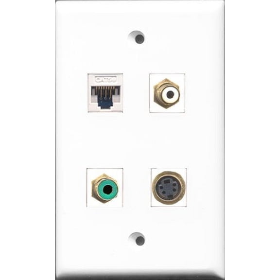 RiteAV 1 Port RCA White and 1 Port RCA Green and 1 Port S-Video and 1 Port Cat5e Ethernet White Wall Plate
