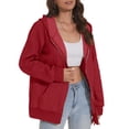 thumbnail image 5 of Women Oversized Hooded Zip Up Cardigan Sweatshirts Long Sleeve Hoodie Casual Lightweight Sweater Fashion Jacket, Red, M, 5 of 7