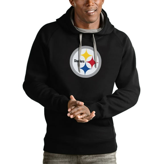 Men's Antigua Black Pittsburgh Steelers Victory Pullover Hoodie