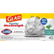 Glad ForceFlex MaxStrength with Clorox Trash Bags, 13 Gal, Eucalyptus and Peppermint, 40 Ct